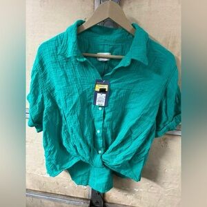 A New Day Button Up Knotted Shirt Top - Green - Medium NWT